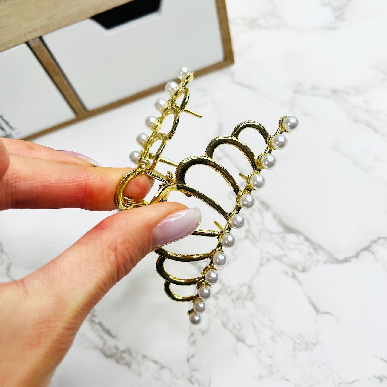 Haarspange Gold mit Perlen
