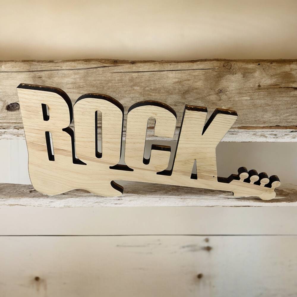Holzschild "Rock" mit dem Laser aus massivem Holz geschnitten