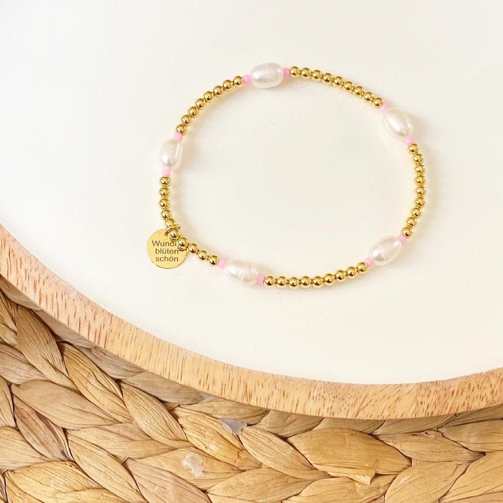 Armband "Pearlcolour Rosa" aus 925er Sterlingsilber 24 Karat vergoldet