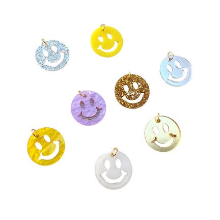 8 große Smiley Anhänger Gold mit rostfreien Edelstahl Ösen