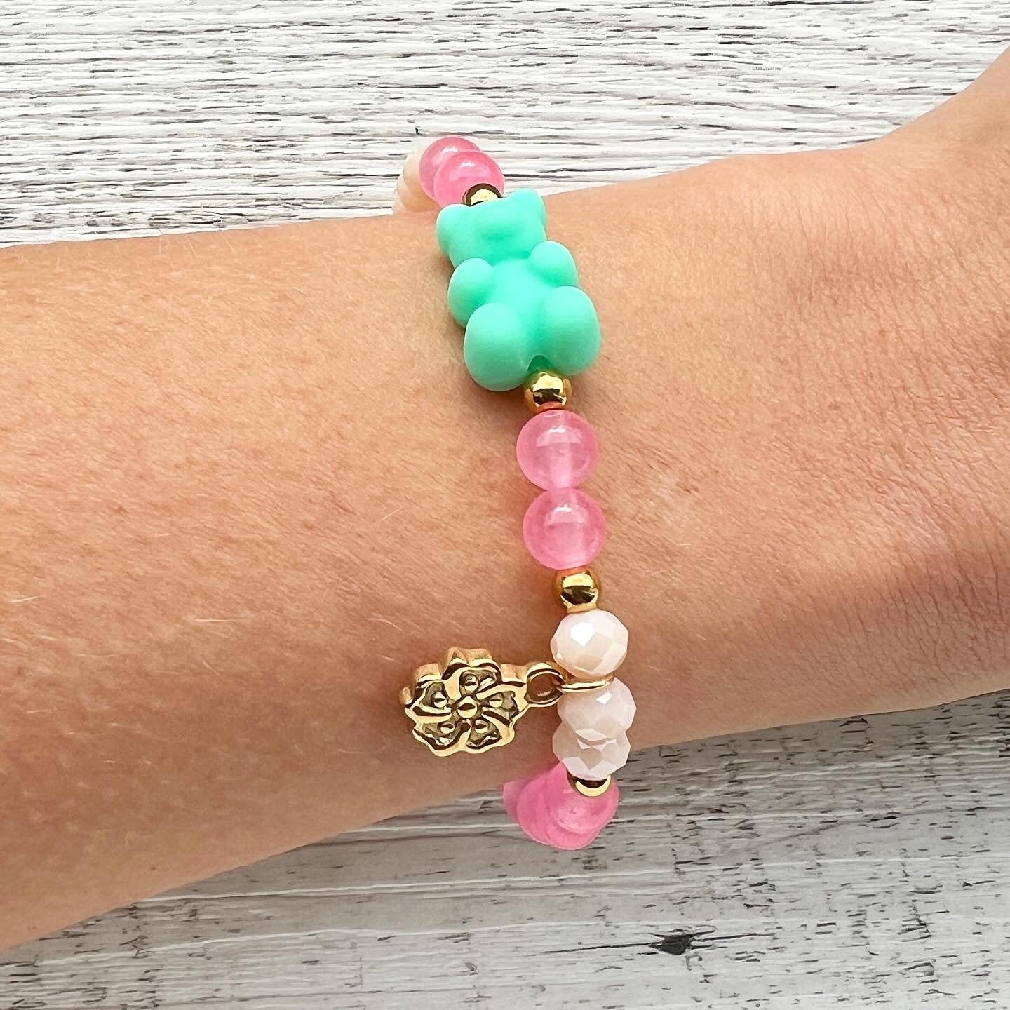 Armband "Gummibärchen" aus Edelstahl in Gold und Pink