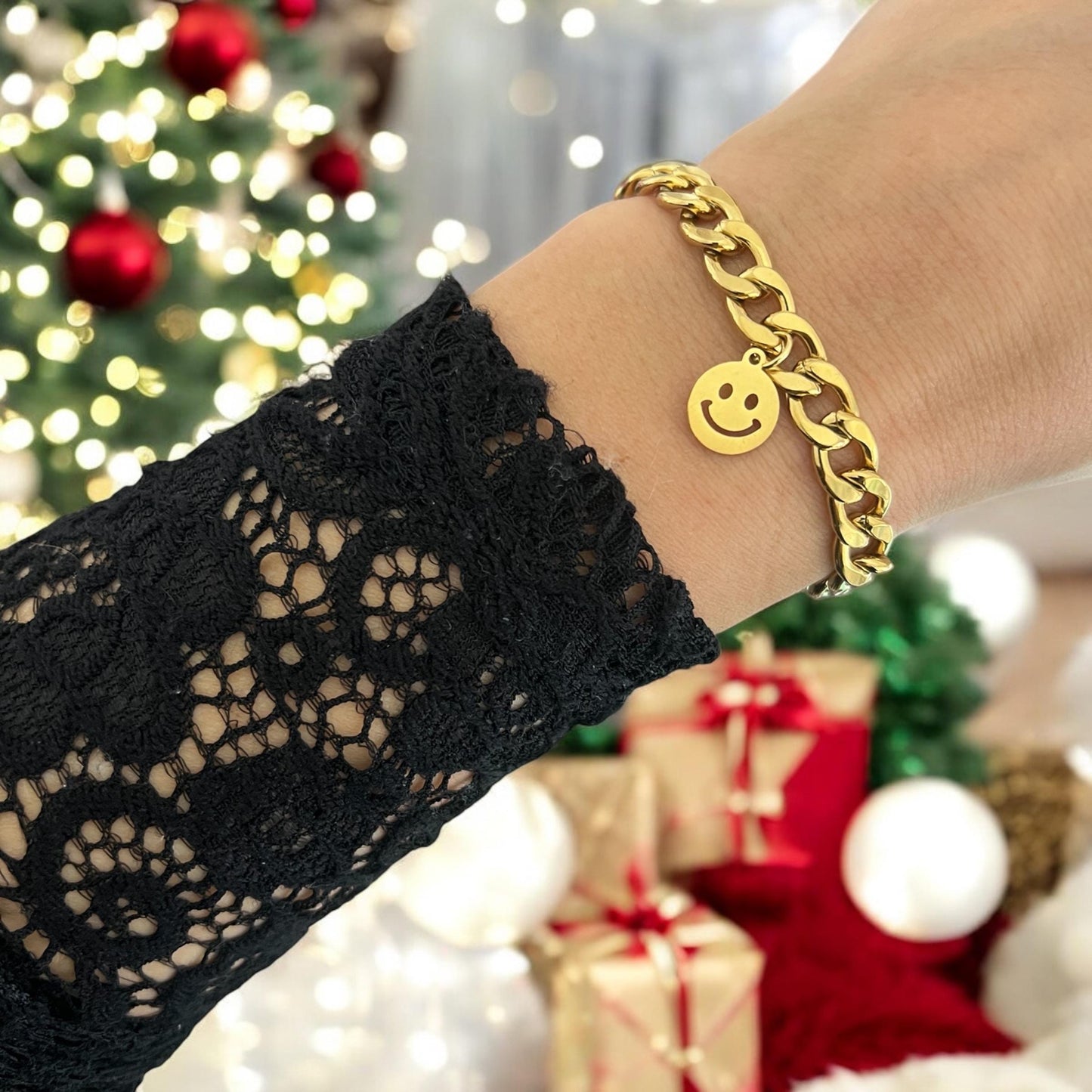 Smiley Armband aus Edelstahl in Gold