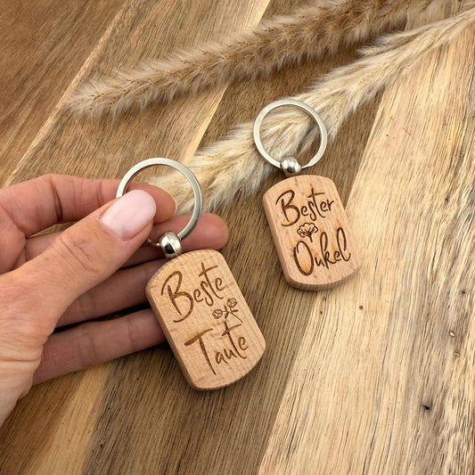 Schlüsselanhänger aus Holz - Beste Tante oder Bester Onkel