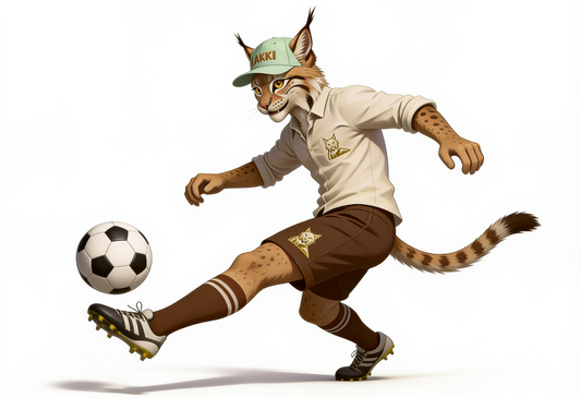 Lakki, der LAKAST-Luchs, tritt einen Elfmeter bei der Fussball-Weltmeisterschaft 2026