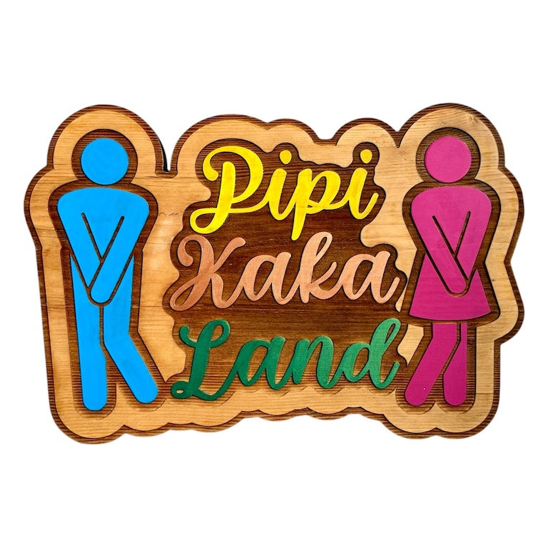 Türschild "Pipi-Kaka-Land" aus Holz gelasert und handbemalt