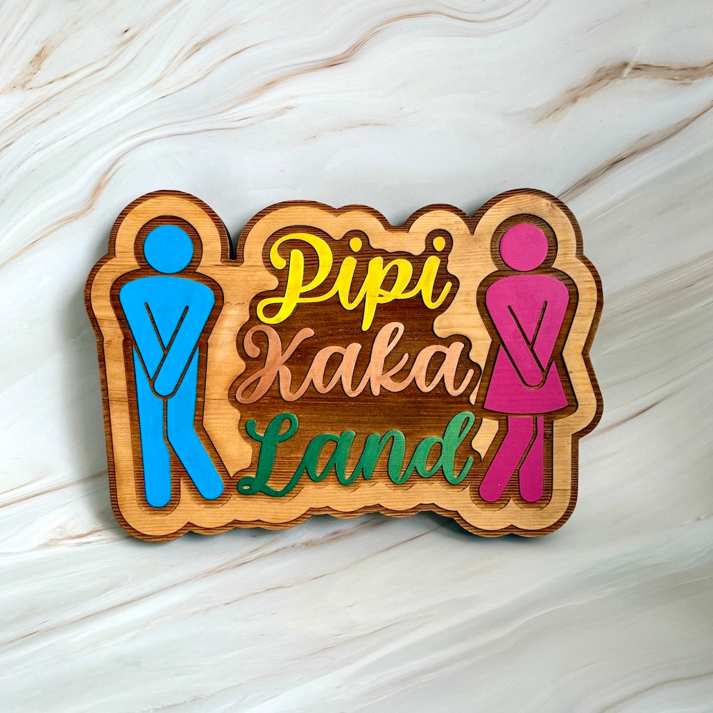 Türschild "Pipi-Kaka-Land" aus Holz gelasert und handbemalt