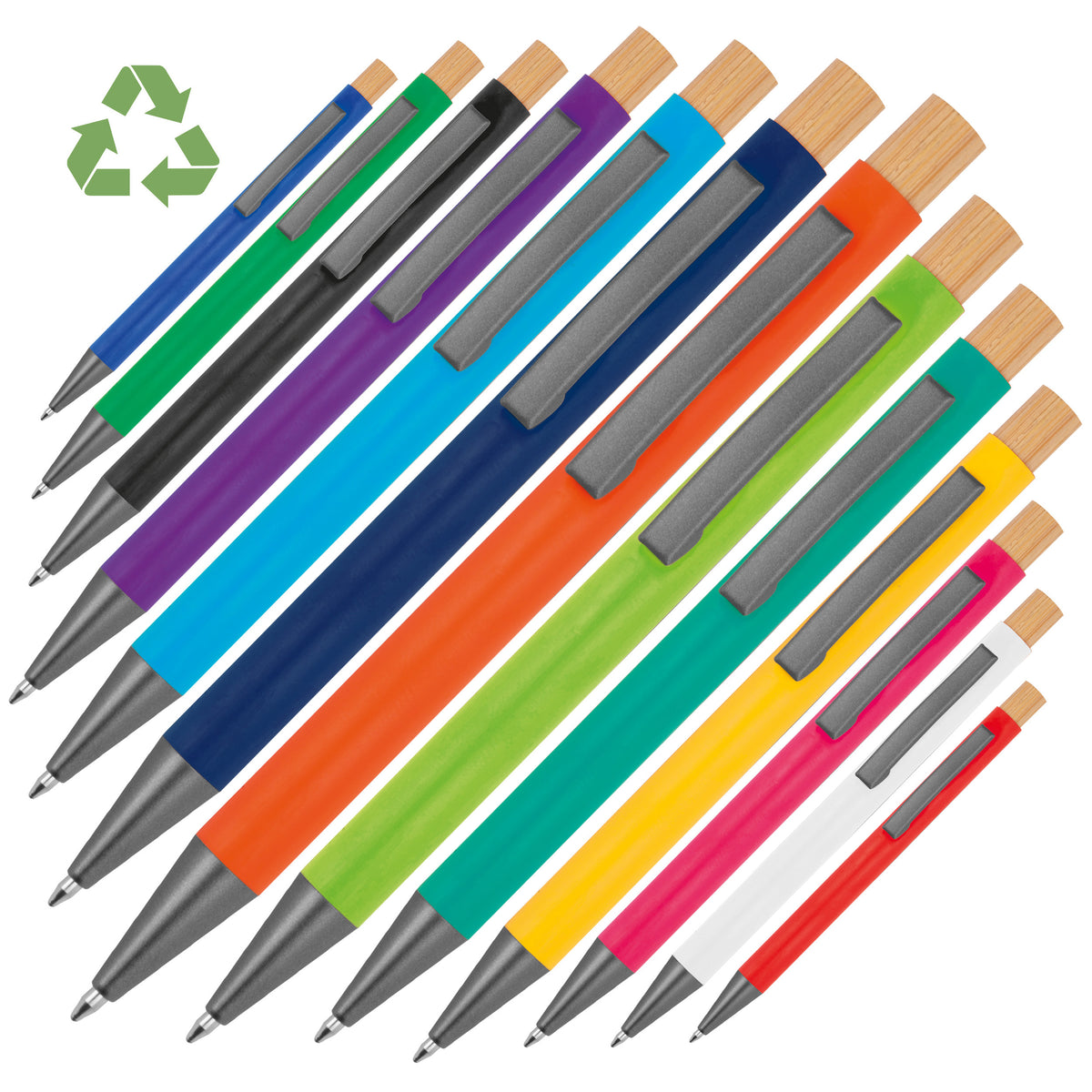 Kugelschreiber aus recyceltem Aluminium mit Bambusdrücker ROSARIO