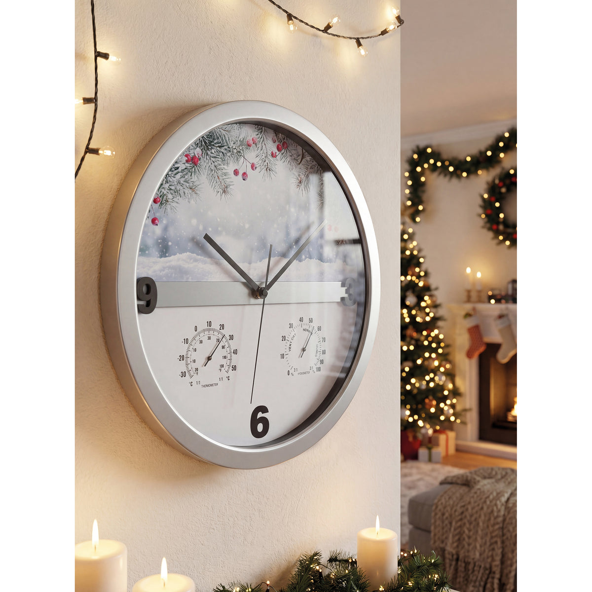 Wanduhr mit Hygro - und Thermometer, halbes Display bedruckbar ERICH