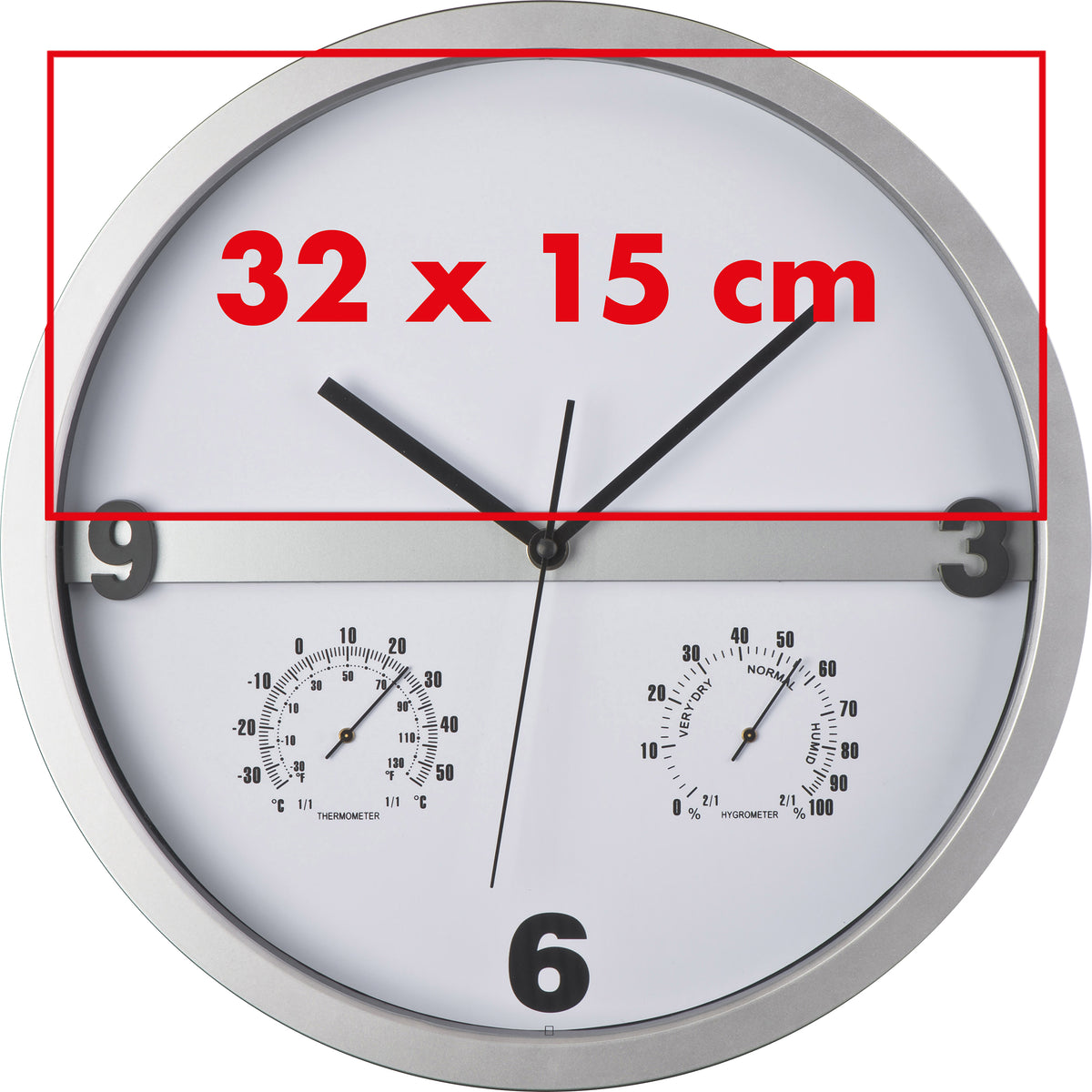 Wanduhr mit Hygro - und Thermometer, halbes Display bedruckbar ERICH