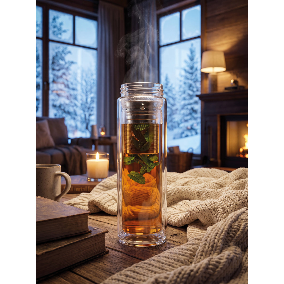 Vakuum Borosilikat Glasflasche mit Teesieb, 420ml HENDRIK
