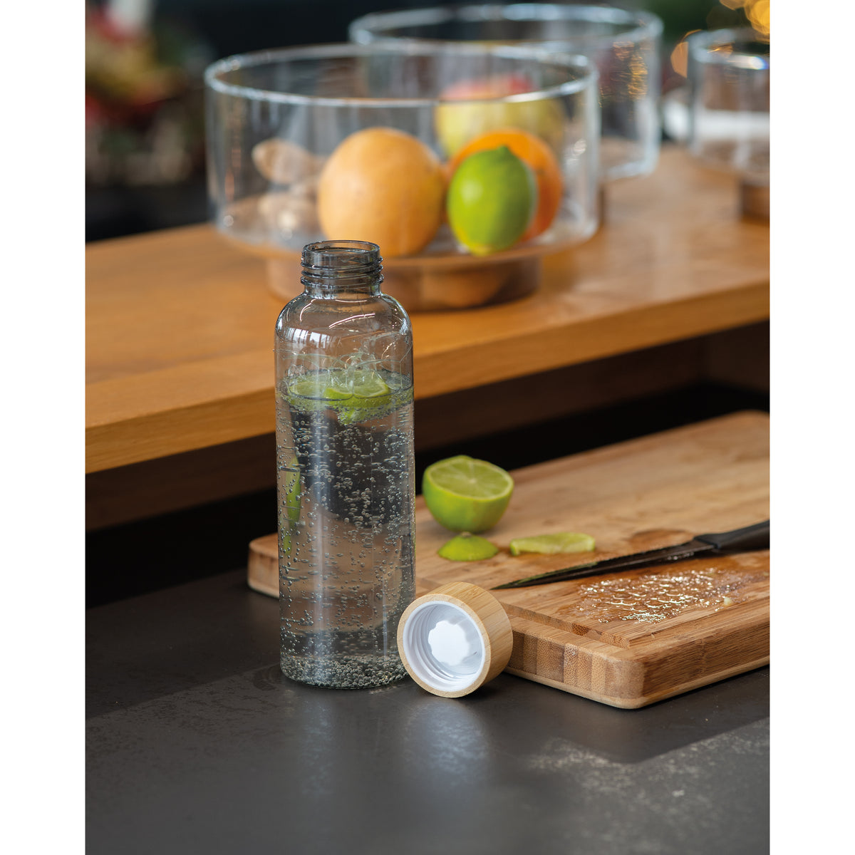 Trinkflasche aus PET mit Bambusdeckel, 500ml SAMBOR
