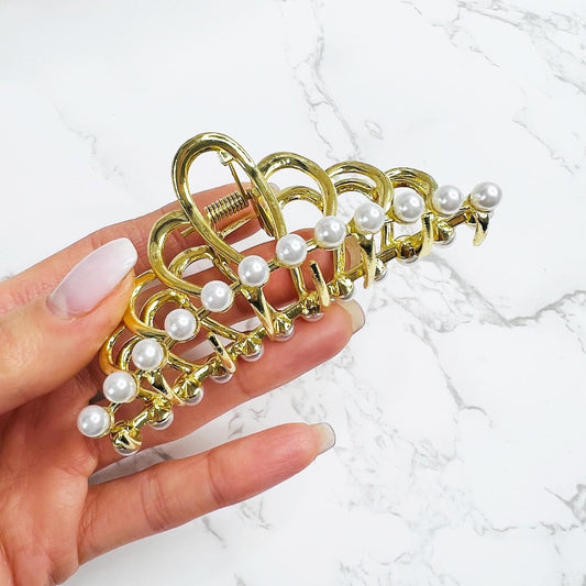 Haarspange Gold mit Perlen