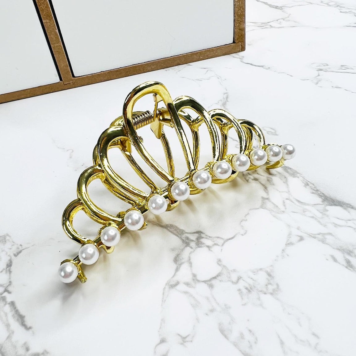 Haarspange Gold mit Perlen