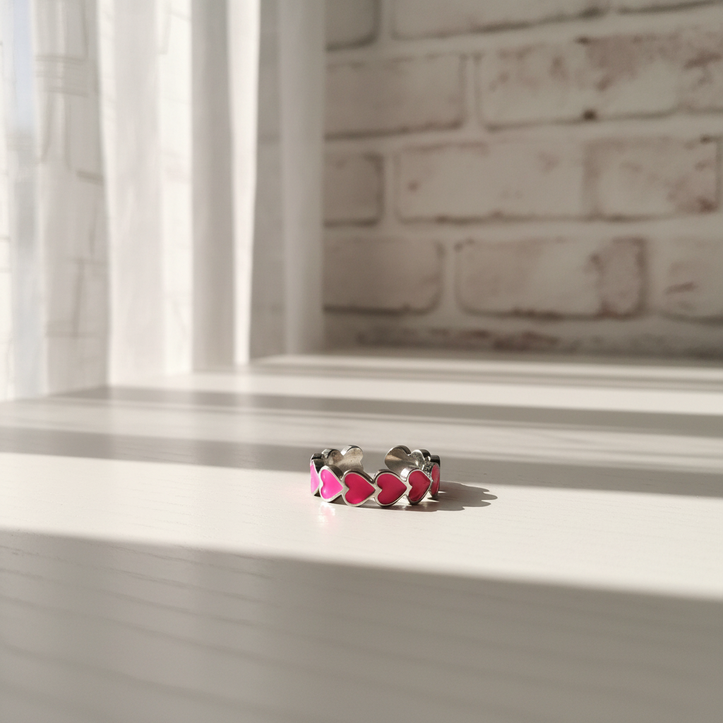Herzchen Ring aus Edelstahl in Silber Pink