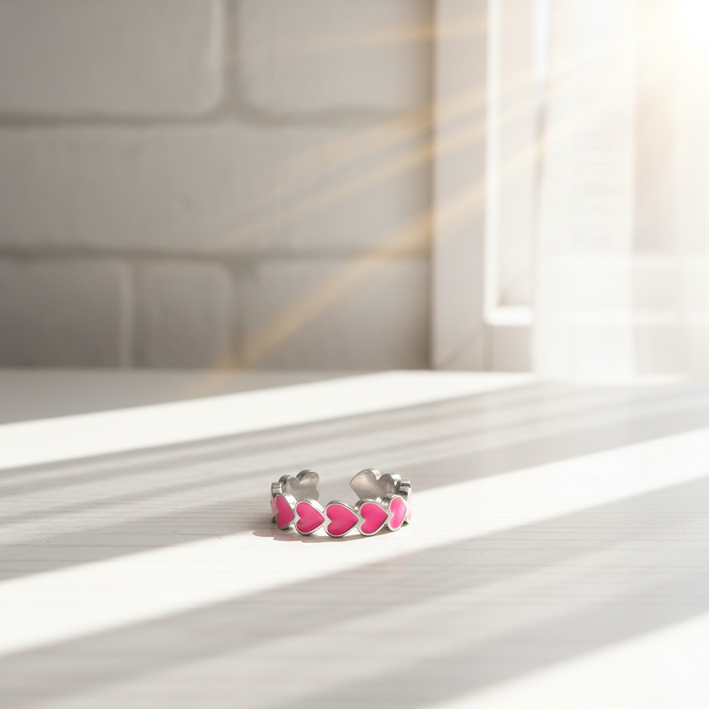Herzchen Ring aus Edelstahl in Silber Pink