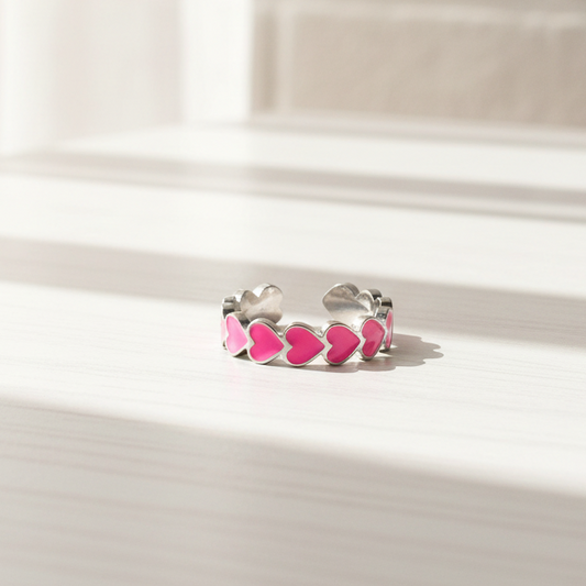 Herzchen Ring aus Edelstahl in Silber Pink