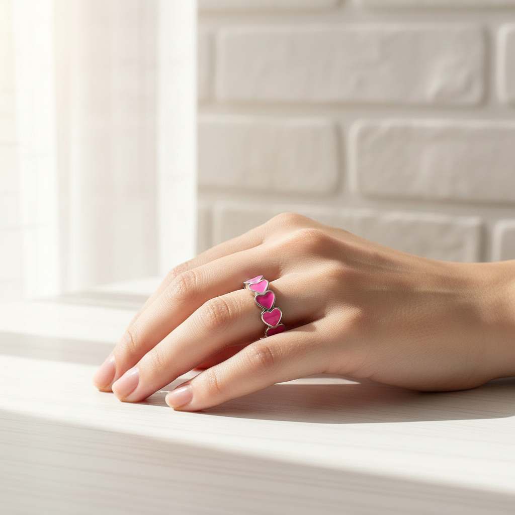 Herzchen Ring aus Edelstahl in Silber Pink