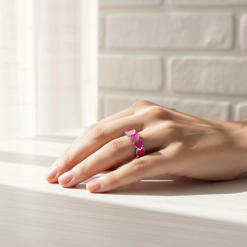 Herzchen Ring aus Edelstahl in Silber Pink