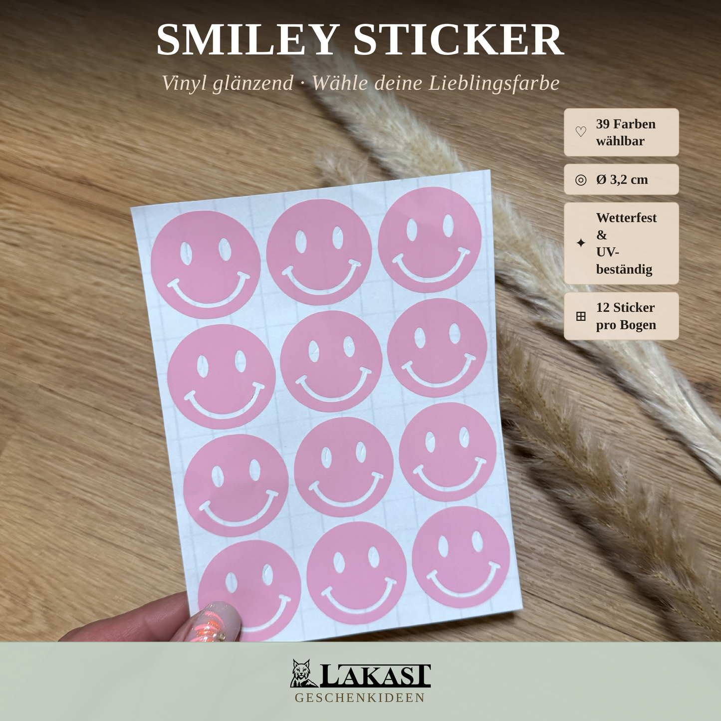 12 Smiley Sticker - aus Vinyl - 39 verschiedene Farben | LAKAST