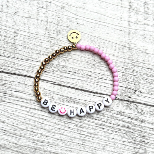 Personalisiertes Armband mit Smiley in Rosa und Gold aus Edelstahl