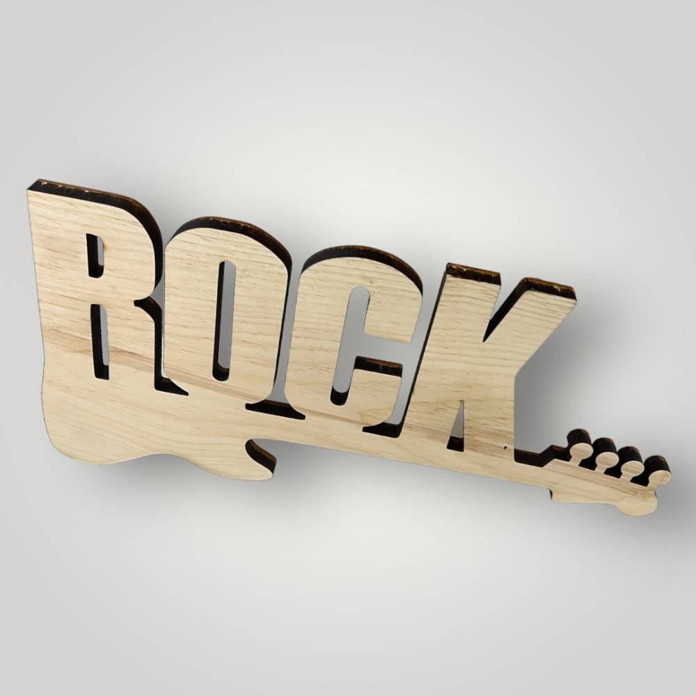 Holzschild "Rock" mit dem Laser aus massivem Holz geschnitten