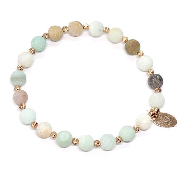 Edelstein Armband aus Amazonit Perlen und 925er Sterlingsilber in Roségold