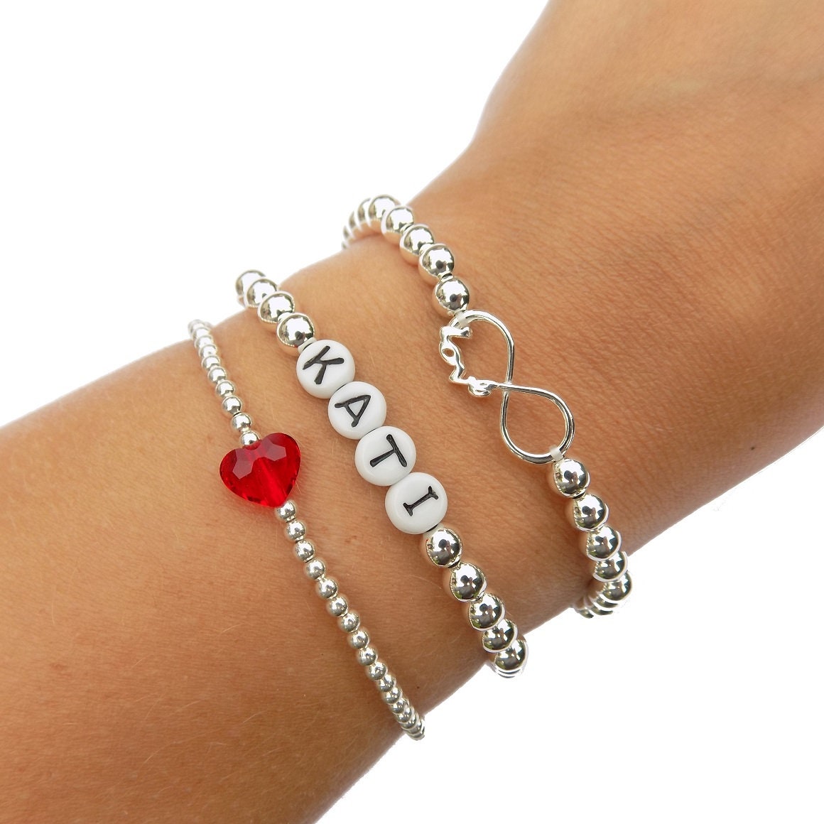 Personalisiertes Armband "Simply Silver" aus 925er Sterlingsilber mit handbemalten Glasbuchstaben