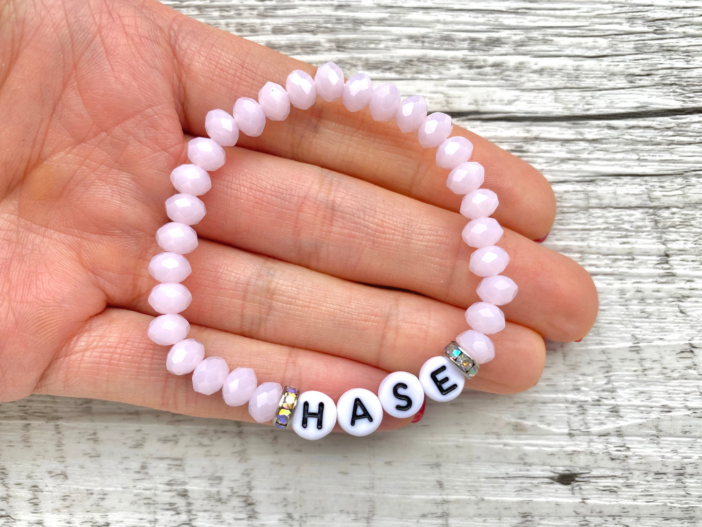 Personalisiertes Armband in Rosa mit Silber Glitzer