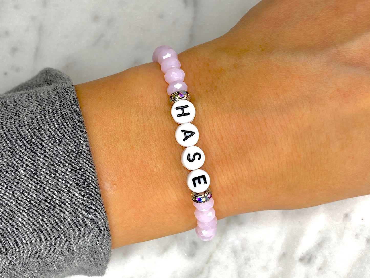 Personalisiertes Armband in Rosa mit Silber Glitzer