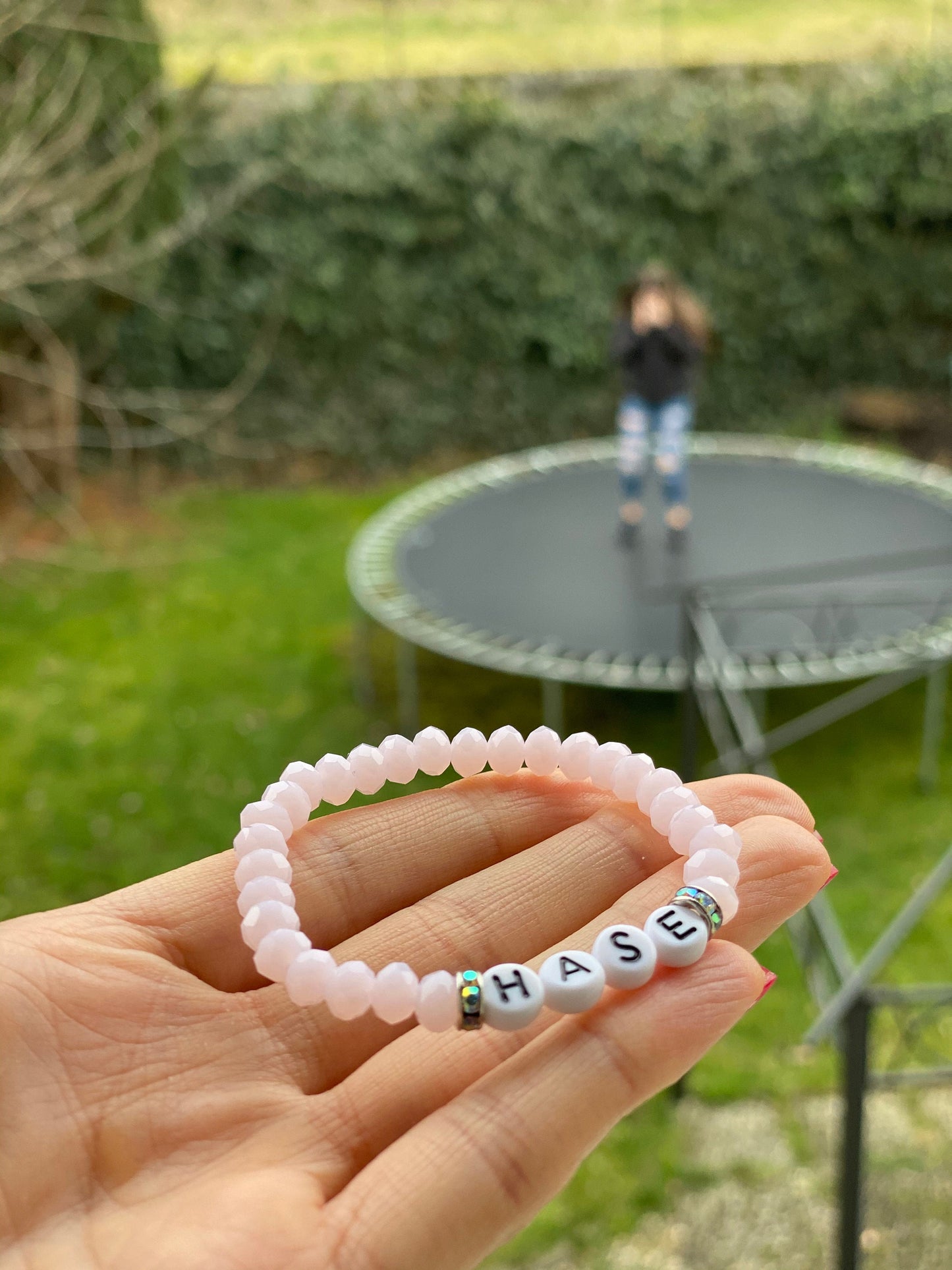 Personalisiertes Armband in Rosa mit Silber Glitzer