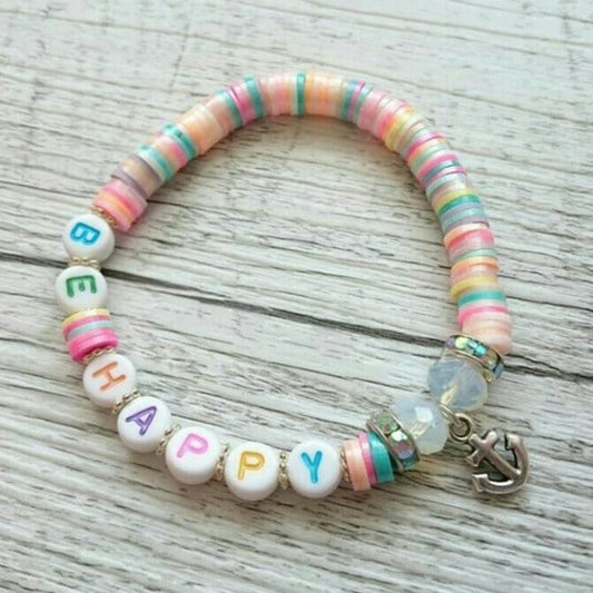 Personalisiertes Armband "Be Happy" aus bunten Katsuki Perlen