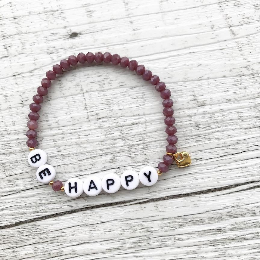 Personalisiertes Armband "Purple Words" mit Herz Anhänger in Gold