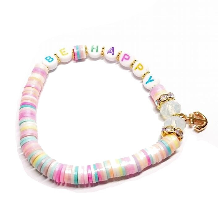 Personalisiertes Armband "Be Happy" aus bunten Katsuki Perlen