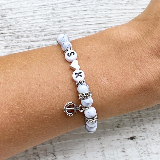 Personalisiertes Armband "Marble Anchor" aus Jade Edelsteinen