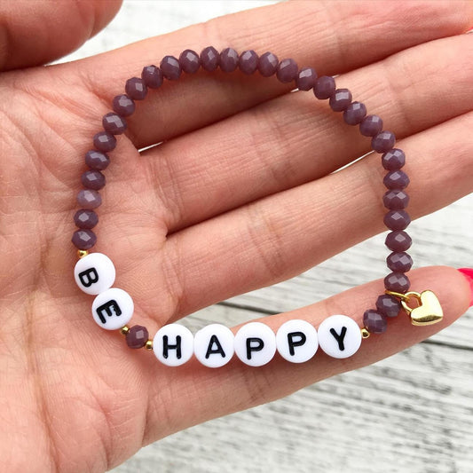 Personalisiertes Armband "Purple Words" mit Herz Anhänger in Gold
