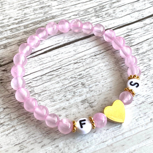 Personalisiertes Armband "Love Letter" aus Jade Edelsteinen und Edelstahl Herz