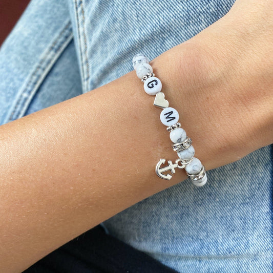 Personalisiertes Armband "Marble Anchor" aus Jade Edelsteinen