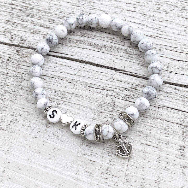 Personalisiertes Armband "Marble Anchor" aus Jade Edelsteinen
