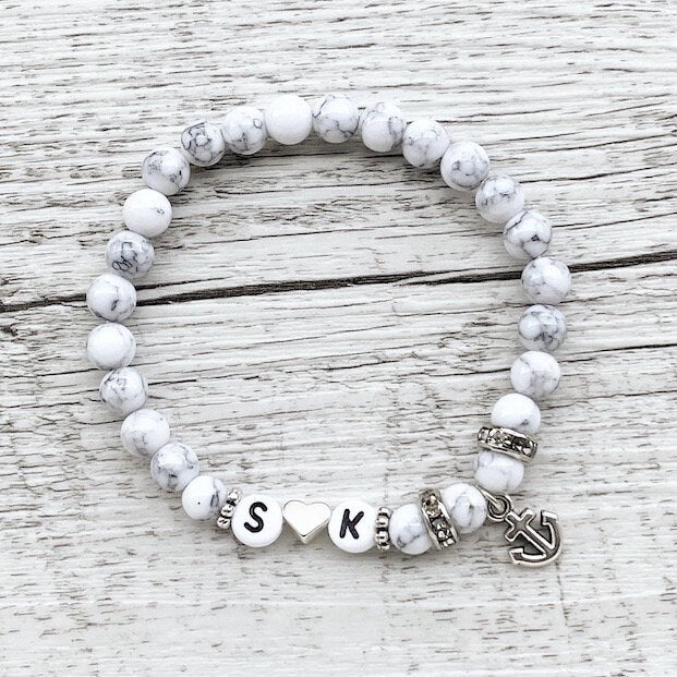 Personalisiertes Armband "Marble Anchor" aus Jade Edelsteinen
