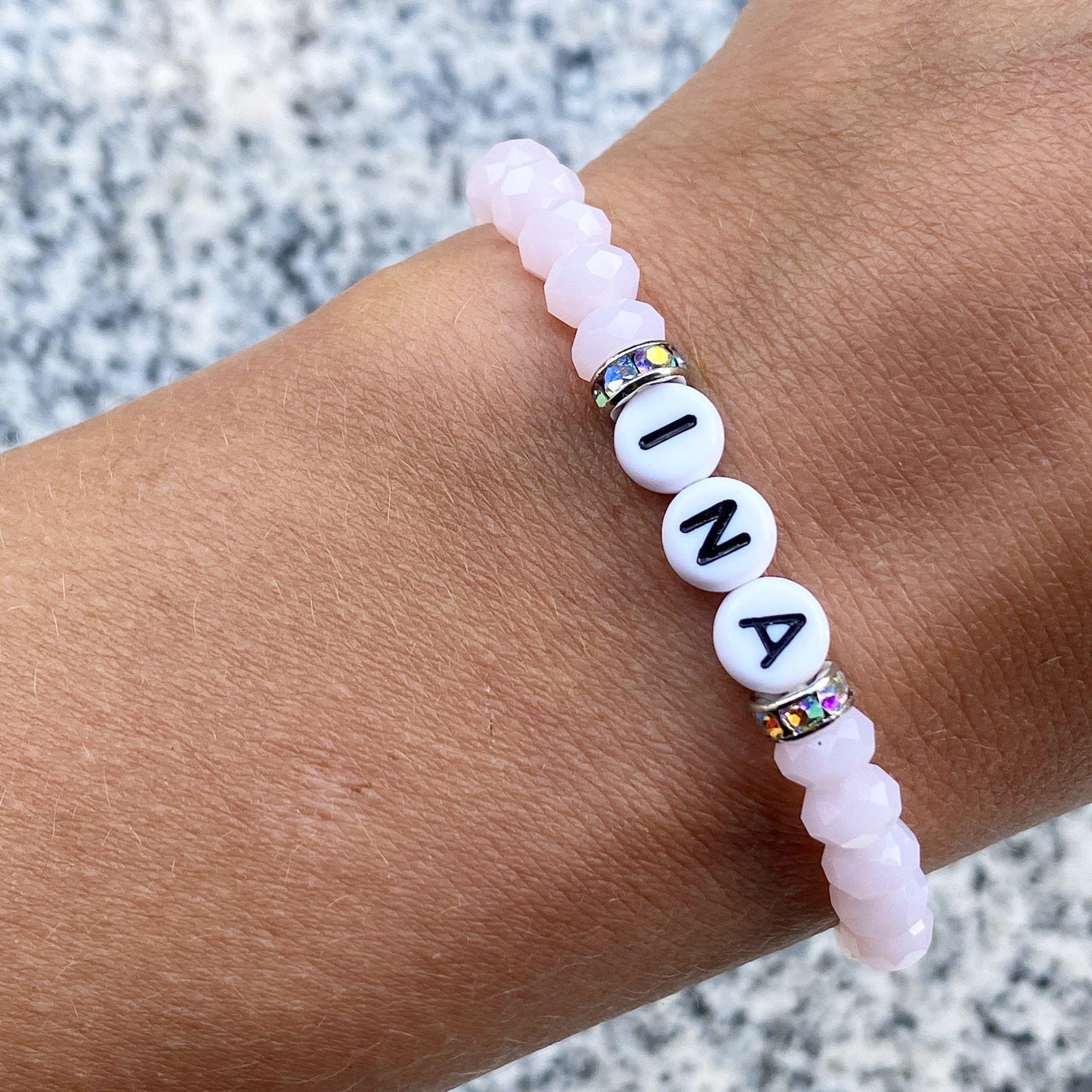 Personalisiertes Armband in Rosa mit Silber Glitzer
