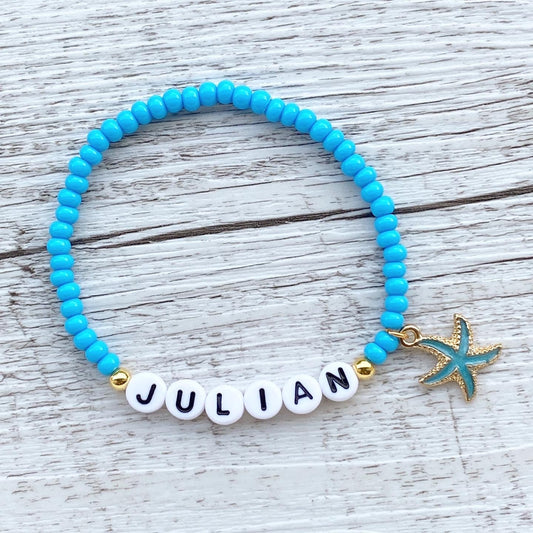 Personalisiertes Armband "Seestern" Blau und Gold