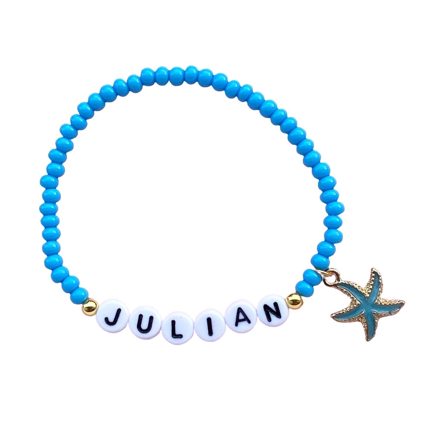 Personalisiertes Armband "Seestern" Blau und Gold