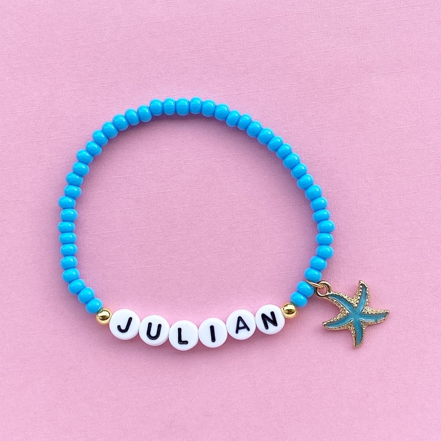 Personalisiertes Armband "Seestern" Blau und Gold