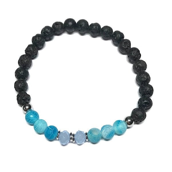 Perlenarmband mit Lavastein und blauem Achat | Handgefertigt