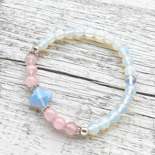 Armband "Candy" aus Opal, Rosenquarz und 925er Sterlingsilber