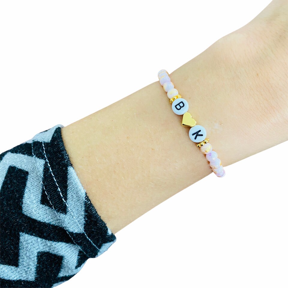 Personalisiertes Armband "Rosé Letters" aus Jade