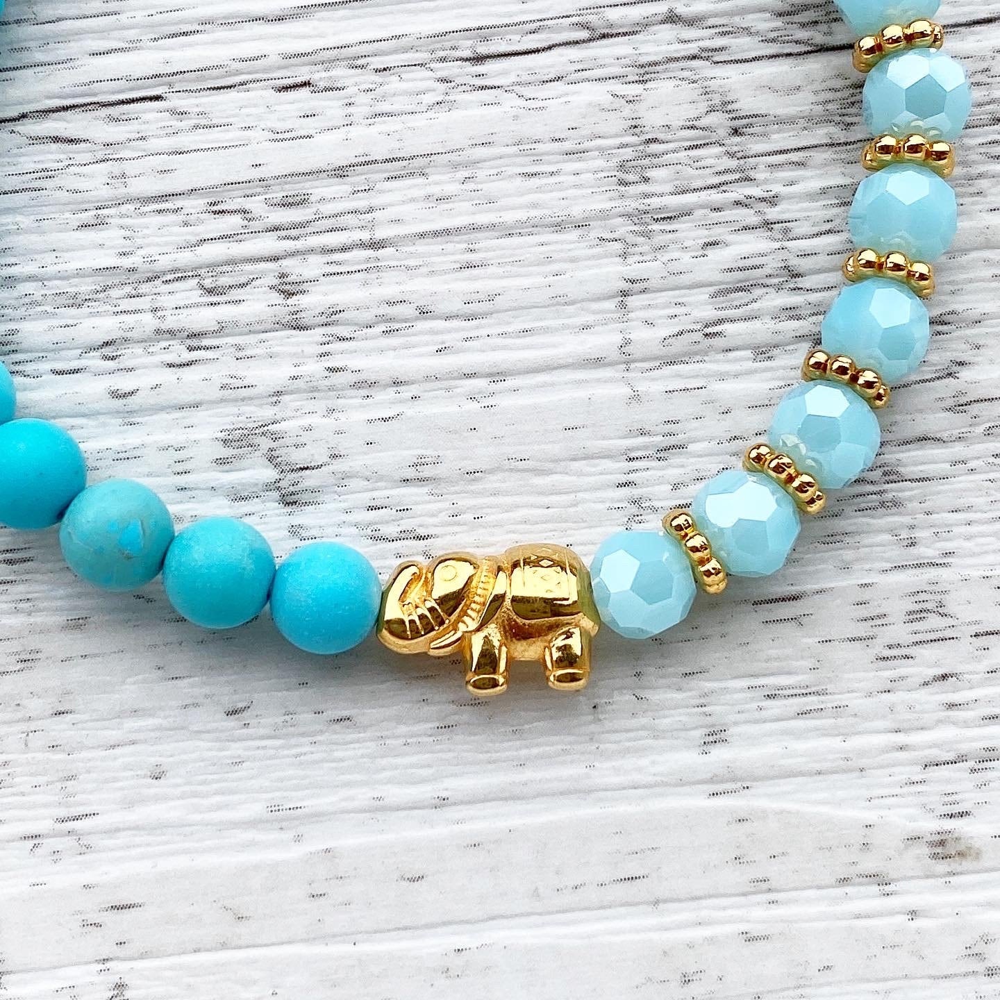 Armband "Golden Blue Elephant" Elefant Gold Türkis