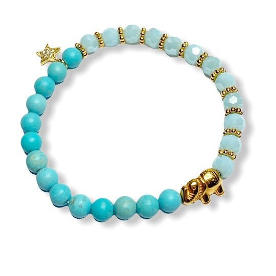 Armband "Golden Blue Elephant" Elefant Gold Türkis