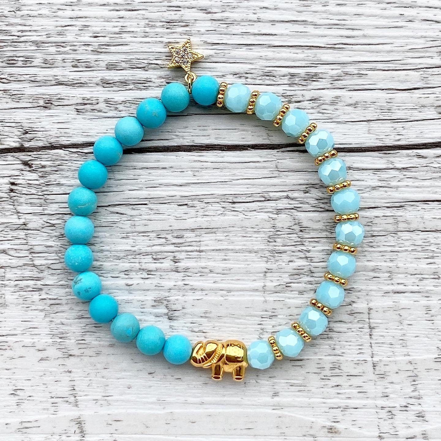Armband "Golden Blue Elephant" Elefant Gold Türkis