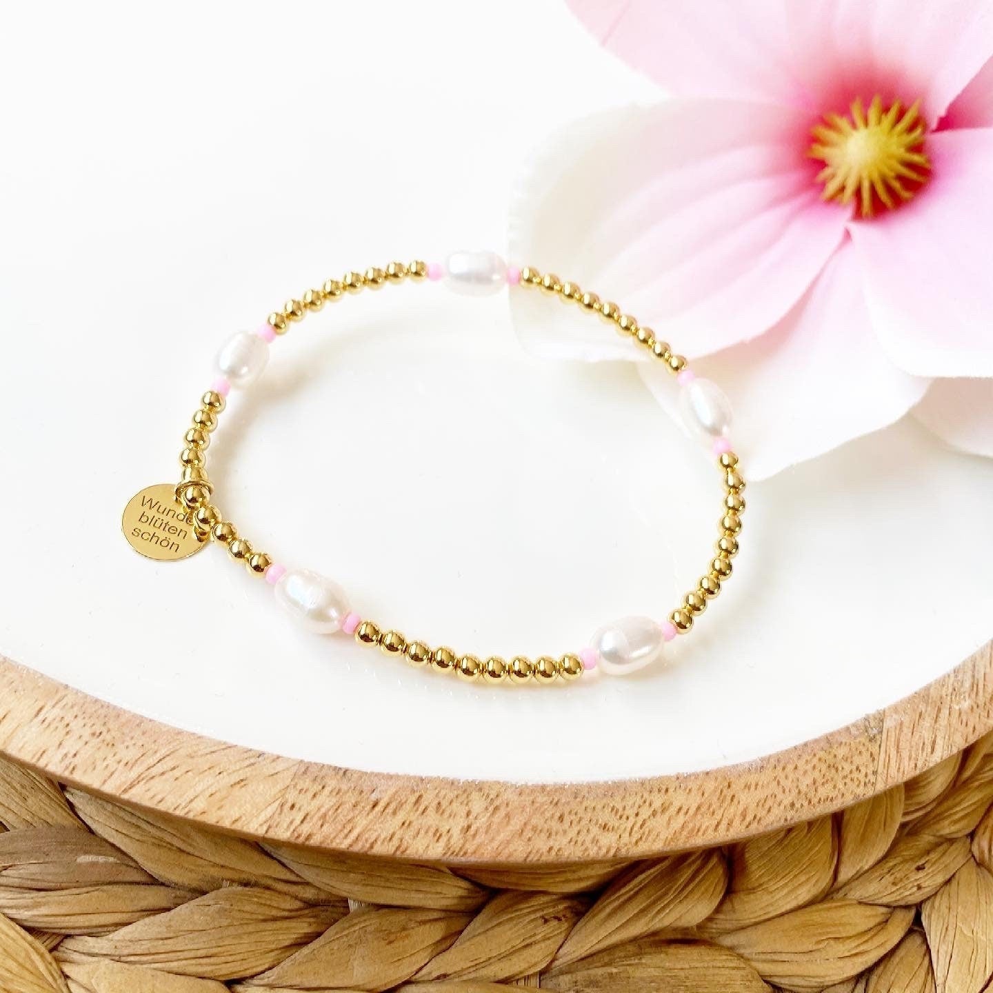 Armband "Pearlcolour Rosa" aus 925er Sterlingsilber 24 Karat vergoldet